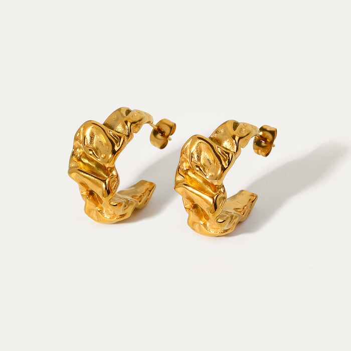 1 pair of classic fashion  gold-plated stainless steel irregular lava earrings for women jewelry daily wear